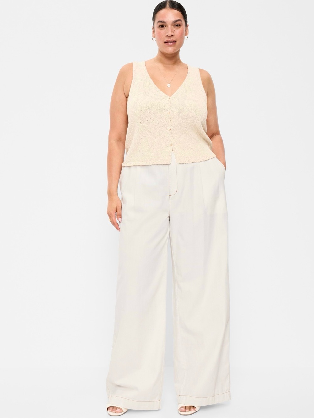 Old Navy Cream Wide-Leg Women's Pants - Relaxed High Waist